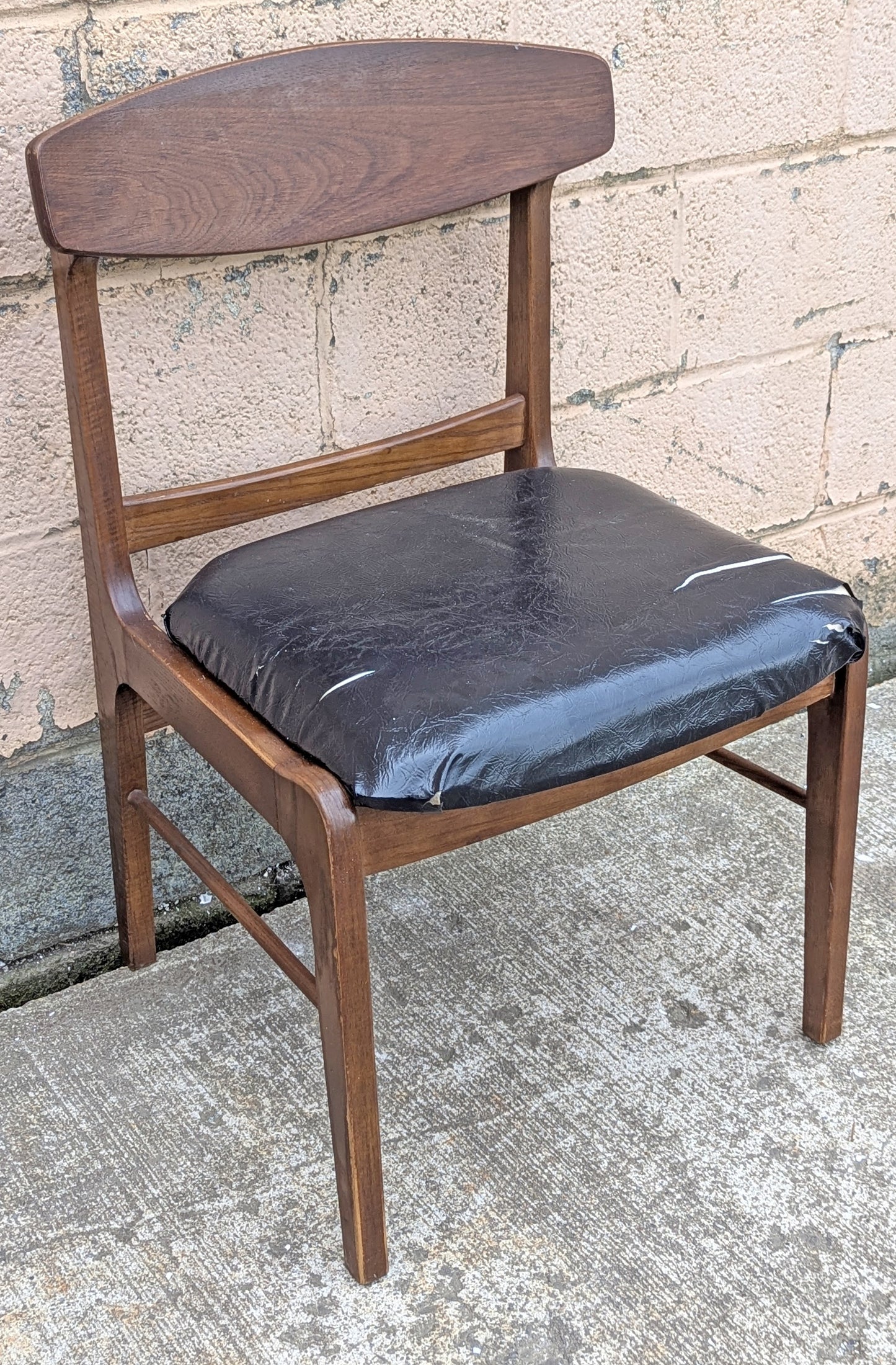 Vintage Antique Reclaimed Salvaged Mid-Century Modern SOLID Walnut Wood Wooden Side Dining Lounge Accent Chair Upholstered Vinyl Fabric Seat