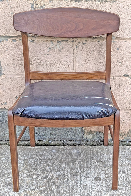 Vintage Antique Reclaimed Salvaged Mid-Century Modern SOLID Walnut Wood Wooden Side Dining Lounge Accent Chair Upholstered Vinyl Fabric Seat