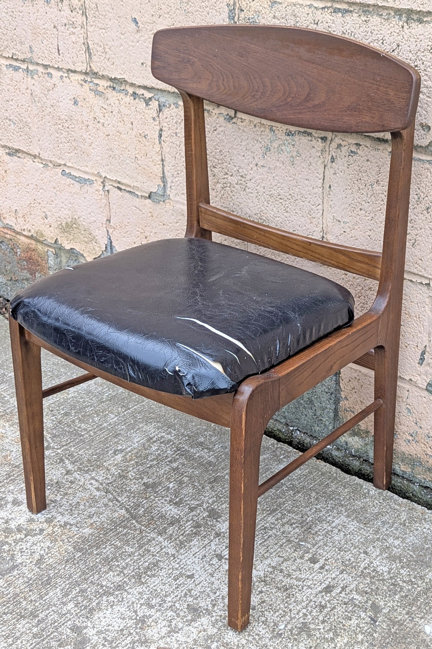 Vintage Antique Reclaimed Salvaged Mid-Century Modern SOLID Walnut Wood Wooden Side Dining Lounge Accent Chair Upholstered Vinyl Fabric Seat