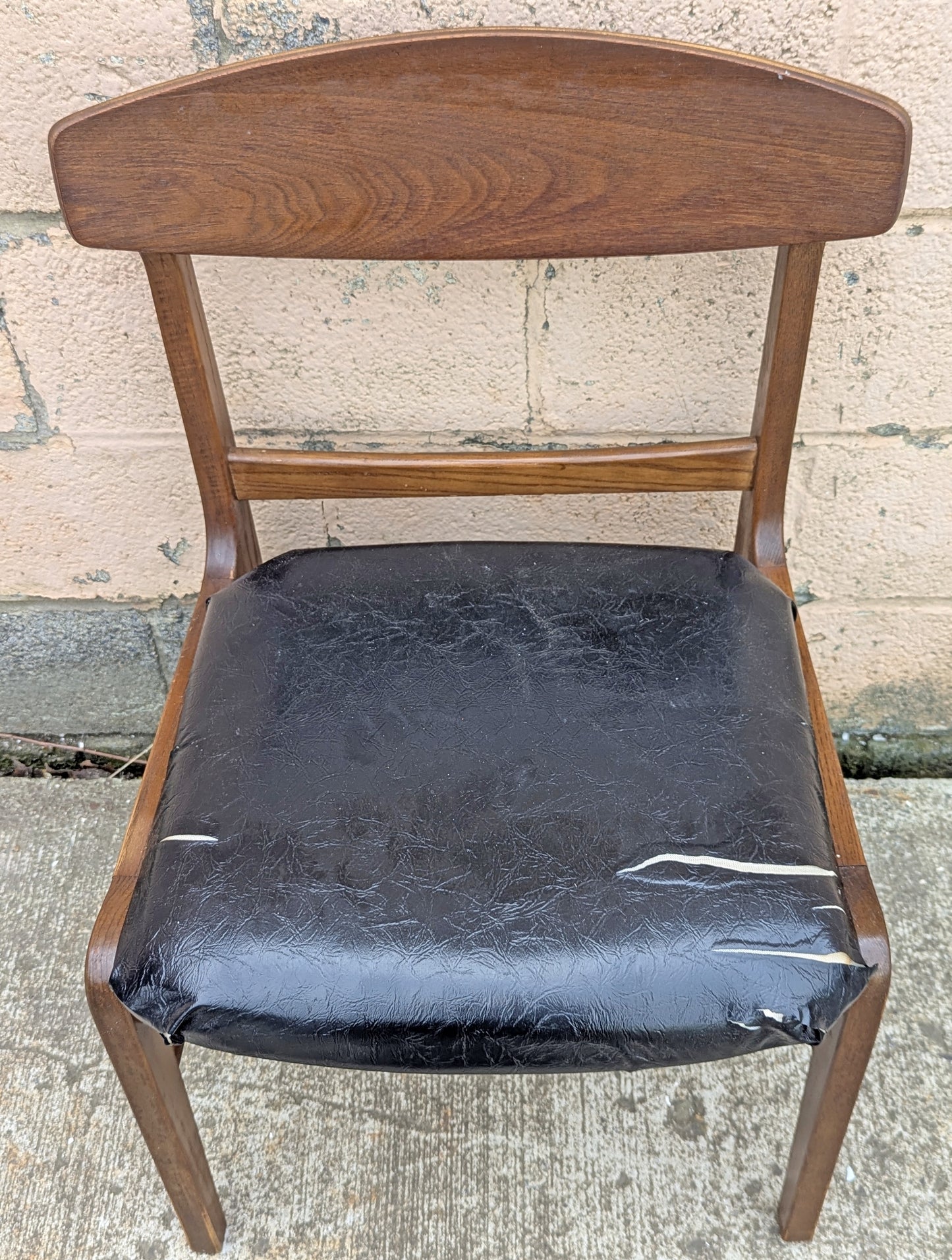 Vintage Antique Reclaimed Salvaged Mid-Century Modern SOLID Walnut Wood Wooden Side Dining Lounge Accent Chair Upholstered Vinyl Fabric Seat