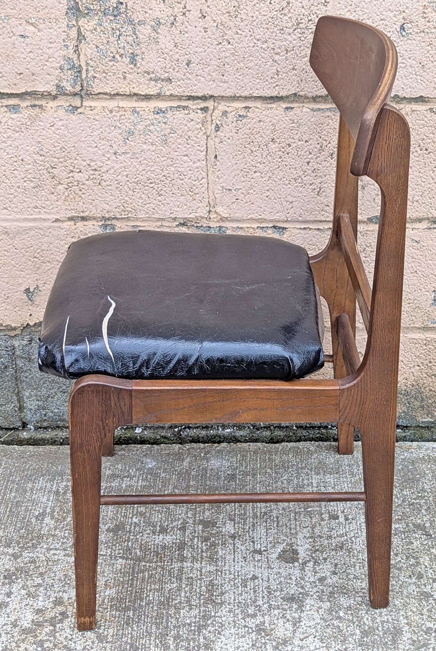 Vintage Antique Reclaimed Salvaged Mid-Century Modern SOLID Walnut Wood Wooden Side Dining Lounge Accent Chair Upholstered Vinyl Fabric Seat