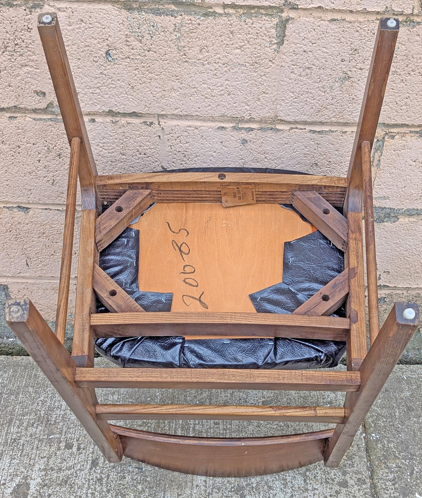 Vintage Antique Reclaimed Salvaged Mid-Century Modern SOLID Walnut Wood Wooden Side Dining Lounge Accent Chair Upholstered Vinyl Fabric Seat