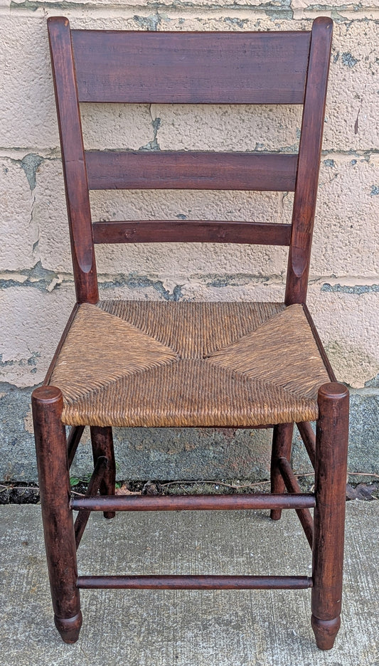Antique Old Ladderback Reclaimed Salvaged SOLID Hardwood Wood Wooden Dining Accent Side Rattan Seagrass Chair Seat