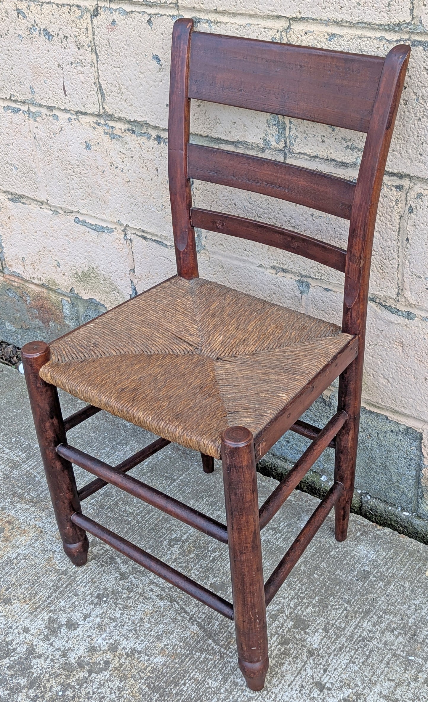 Antique Old Ladderback Reclaimed Salvaged SOLID Hardwood Wood Wooden Dining Accent Side Rattan Seagrass Chair Seat
