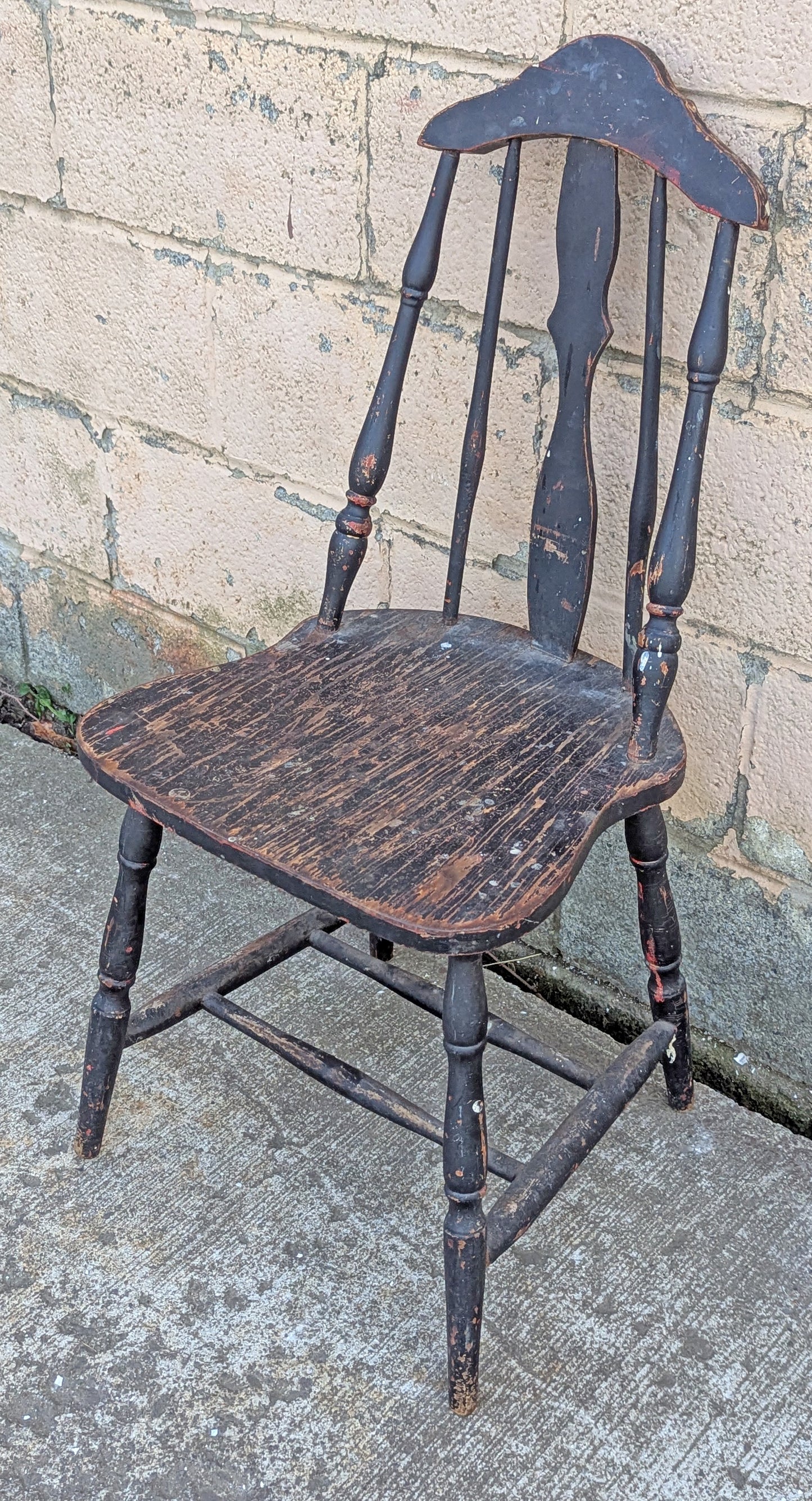 Antique Vintage Old Reclaimed Salvaged Shabby Chic Distressed Windsor Solid Hardwood Wood Wooden Spindle Back Dining Side Accent Chair
