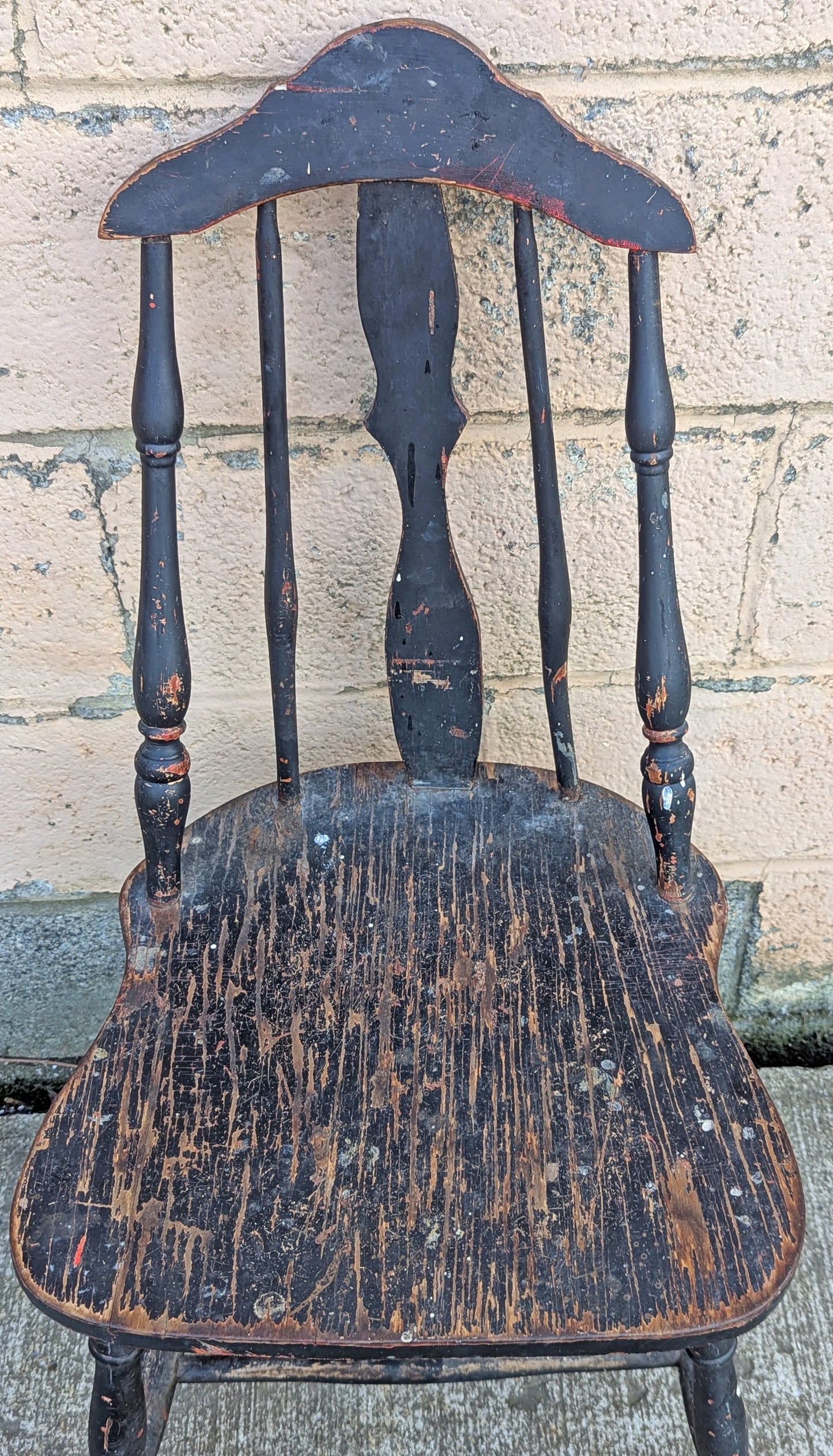 Antique Vintage Old Reclaimed Salvaged Shabby Chic Distressed Windsor Solid Hardwood Wood Wooden Spindle Back Dining Side Accent Chair