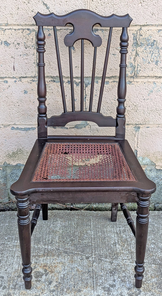 Antique Vintage Old Victorian Eastlake SOLID Wood Wooden Carved Side Dining Accent Desk Chair Caned Cane Seat
