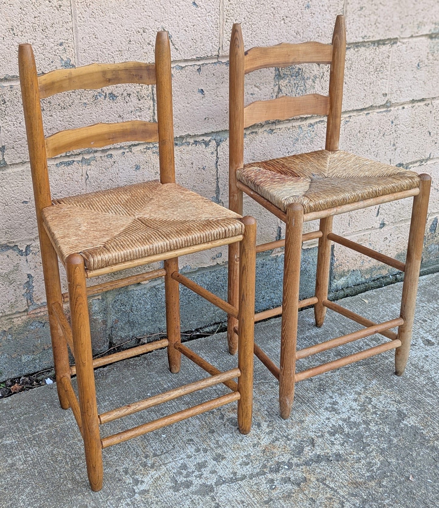 Vintage Antique Old Reclaimed Salvaged Ladderback Reclaimed Salvaged SOLID Wood Wooden Dining Accent Side Rattan Seagrass Chair Seat