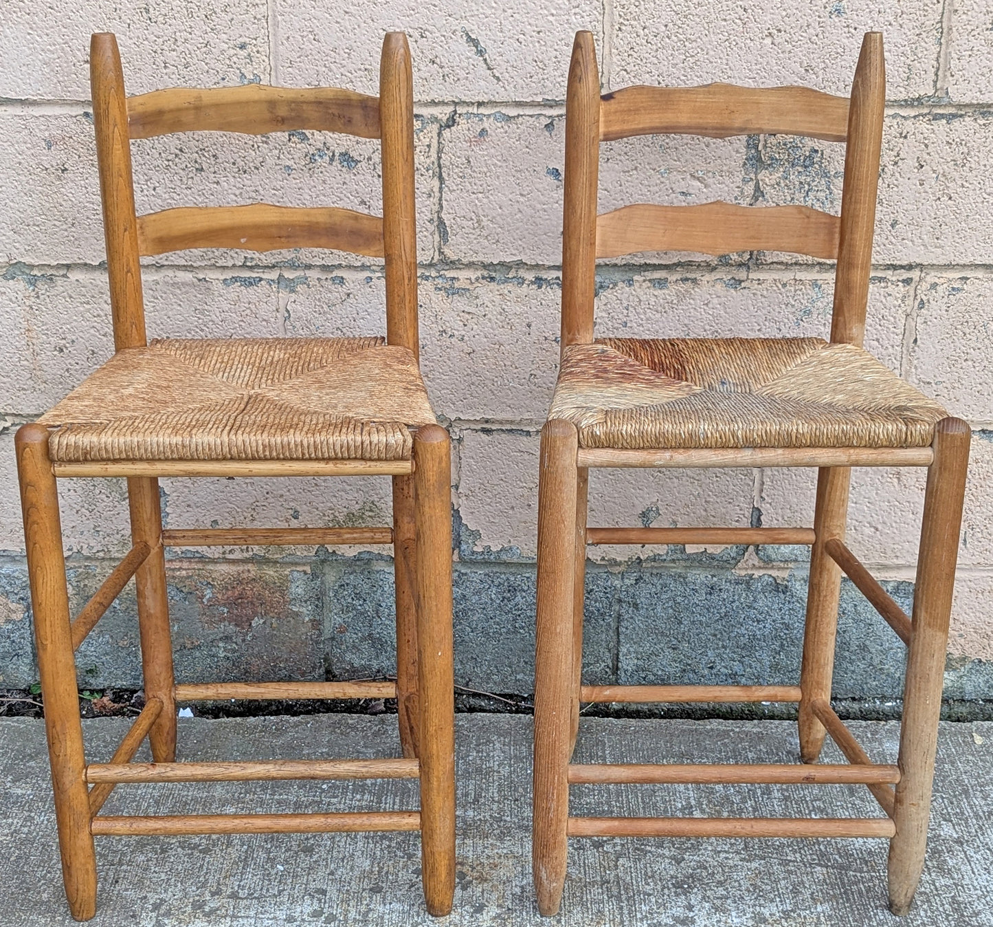 Vintage Antique Old Reclaimed Salvaged Ladderback Reclaimed Salvaged SOLID Wood Wooden Dining Accent Side Rattan Seagrass Chair Seat