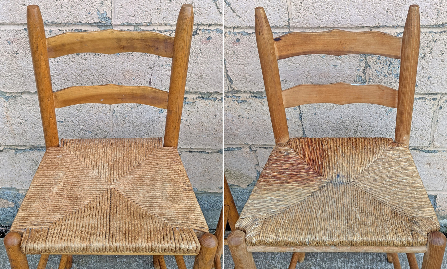Vintage Antique Old Reclaimed Salvaged Ladderback Reclaimed Salvaged SOLID Wood Wooden Dining Accent Side Rattan Seagrass Chair Seat