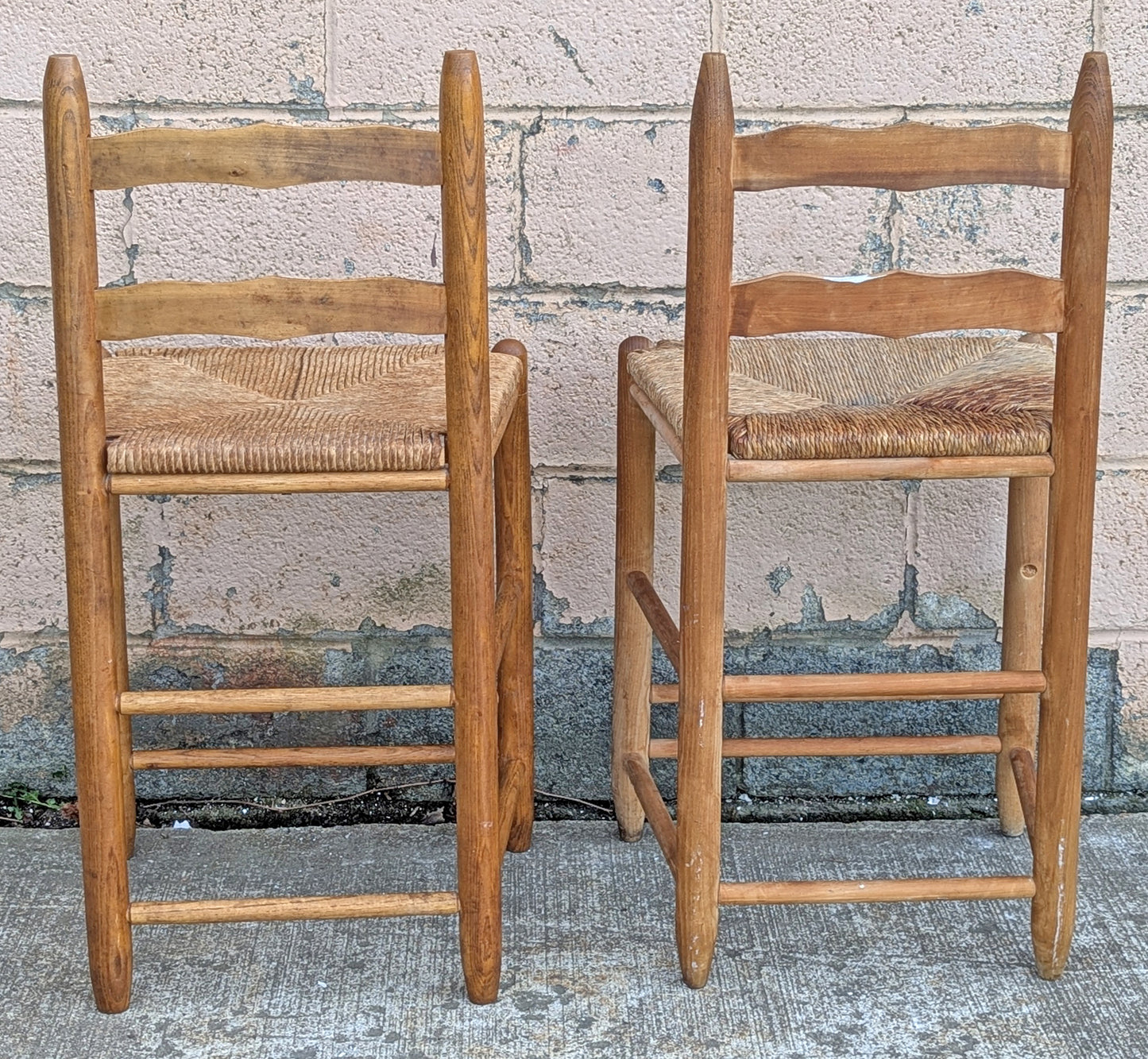 Vintage Antique Old Reclaimed Salvaged Ladderback Reclaimed Salvaged SOLID Wood Wooden Dining Accent Side Rattan Seagrass Chair Seat