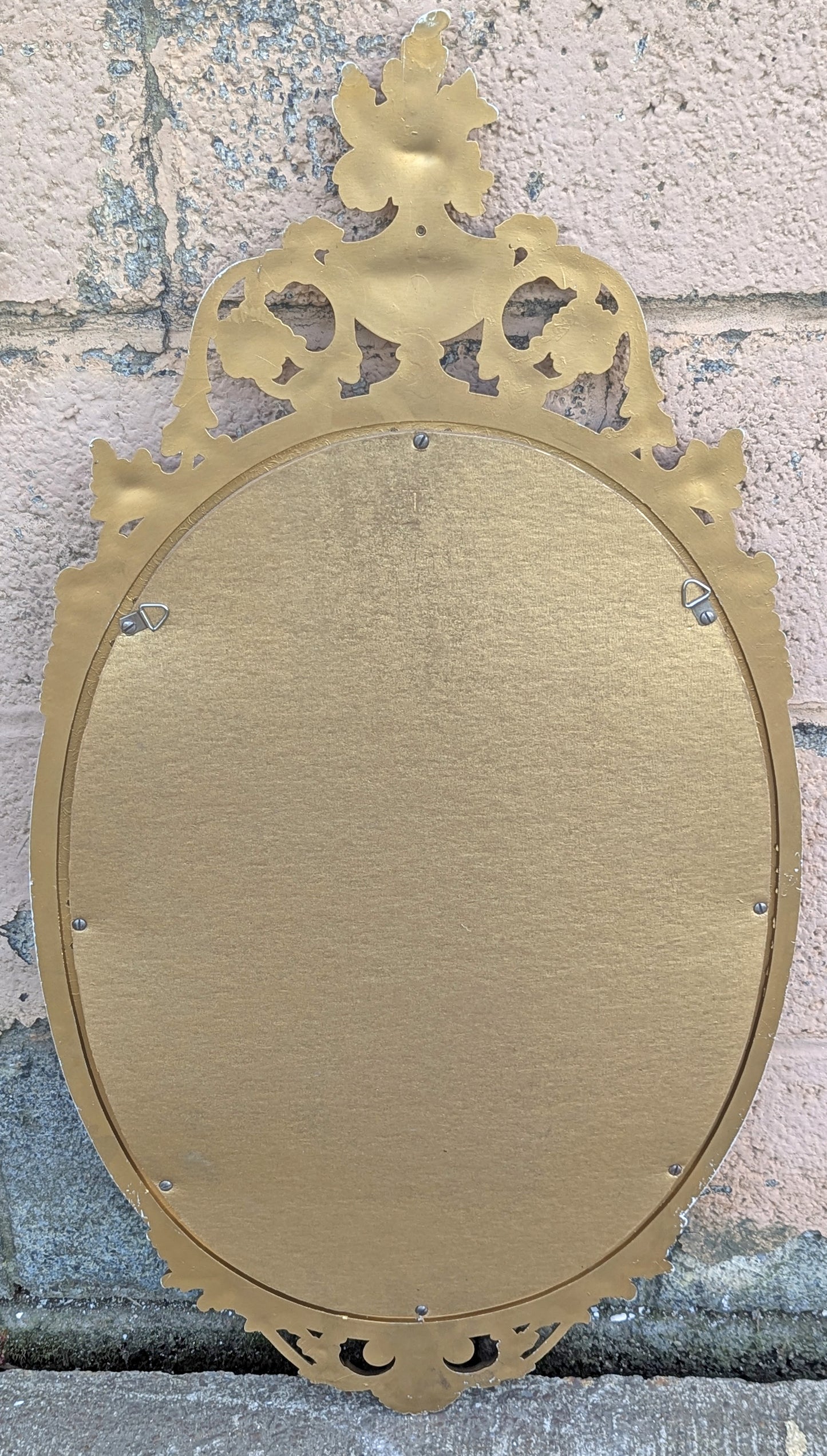 31"H Vintage Antique Old Syroco Regency Neo Classical Distressed Style Ornate Decorative Carved Decor Wall Oval Mirror Glass