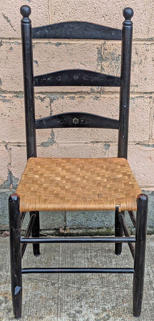 Antique Shaker Style Old Ladderback Reclaimed Salvaged SOLID Hardwood Wood Wooden Dining Accent Side Woven Rattan Chair Seat