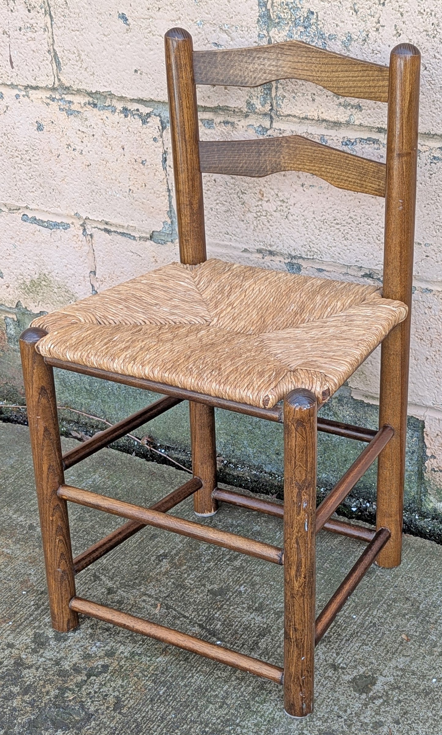 Vintage Antique Old Ladderback Reclaimed Salvaged SOLID Wood Wooden Dining Accent Side Rattan Seagrass Chair Seat