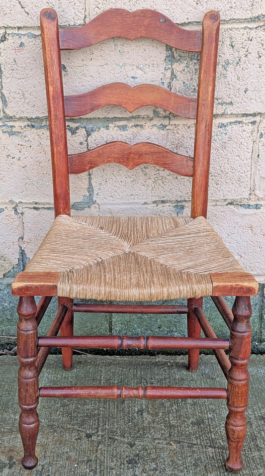 Vintage Antique Old Ladderback Shaker Style Reclaimed Salvaged SOLID Wood Wooden Dining Accent Desk Side Rush Rattan Seagrass Chair Seat