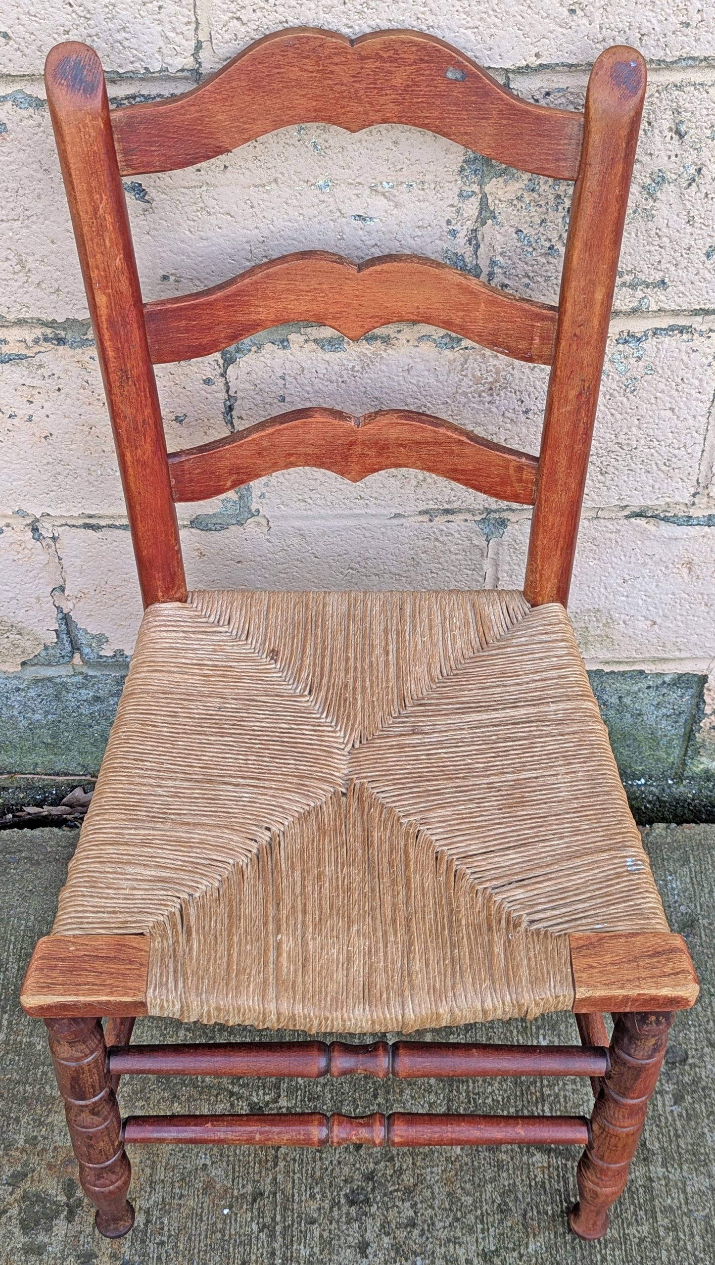 Vintage Antique Old Ladderback Shaker Style Reclaimed Salvaged SOLID Wood Wooden Dining Accent Desk Side Rush Rattan Seagrass Chair Seat