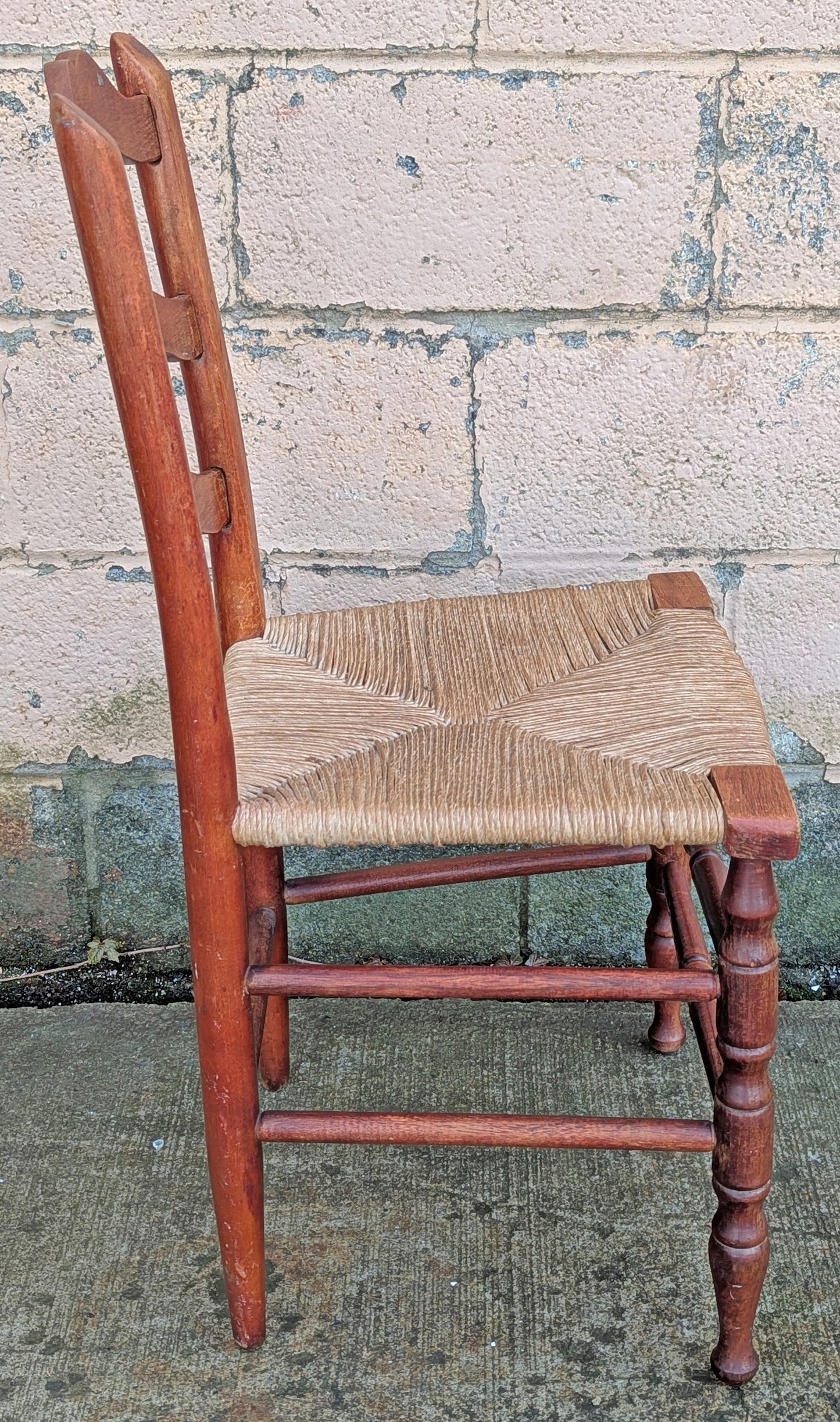 Vintage Antique Old Ladderback Shaker Style Reclaimed Salvaged SOLID Wood Wooden Dining Accent Desk Side Rush Rattan Seagrass Chair Seat