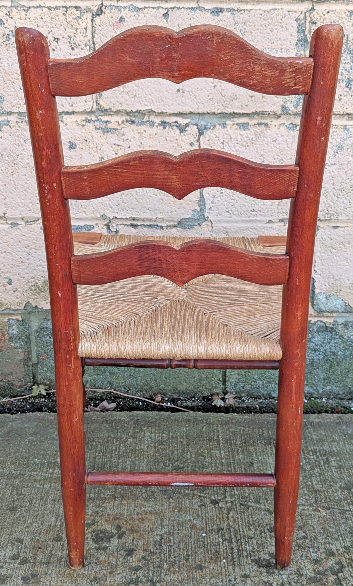 Vintage Antique Old Ladderback Shaker Style Reclaimed Salvaged SOLID Wood Wooden Dining Accent Desk Side Rush Rattan Seagrass Chair Seat