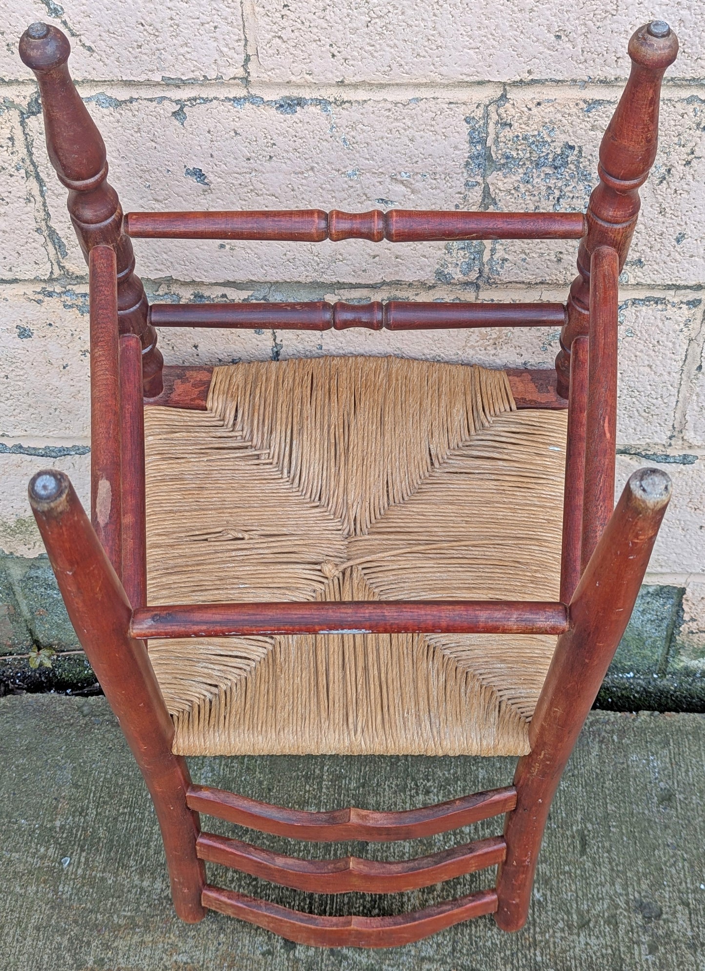Vintage Antique Old Ladderback Shaker Style Reclaimed Salvaged SOLID Wood Wooden Dining Accent Desk Side Rush Rattan Seagrass Chair Seat