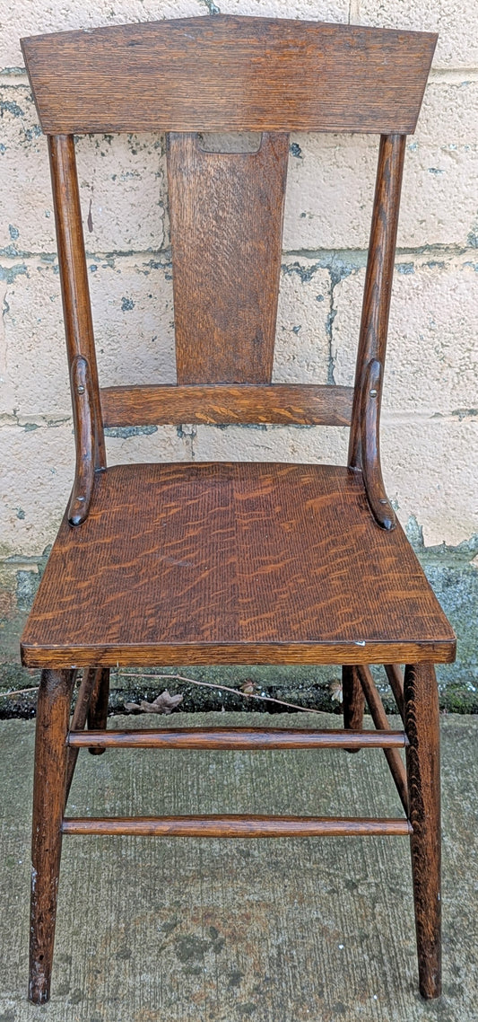 Antique Old Reclaimed Salvaged Country Farmhouse SOLID Quartersawn Oak Wood Wooden Slat Back Side Accent Dining Ladderback Chair Seat