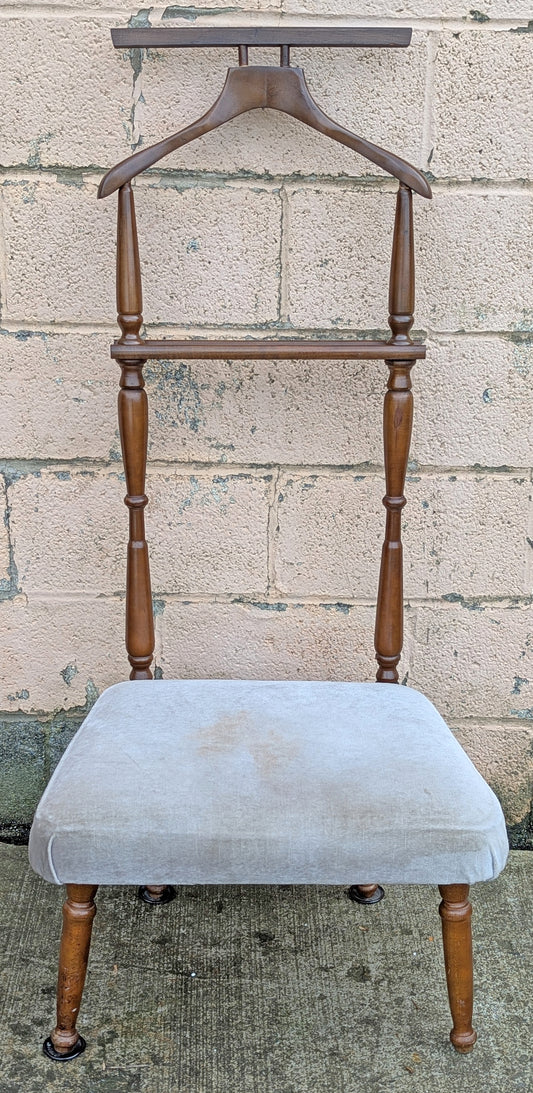 Vintage Antique Old Reclaimed Salvaged SOLID Wood Wooden Side Accent Dressing Butler Valet Gentlemans Chair Fabric Upholstered Seat