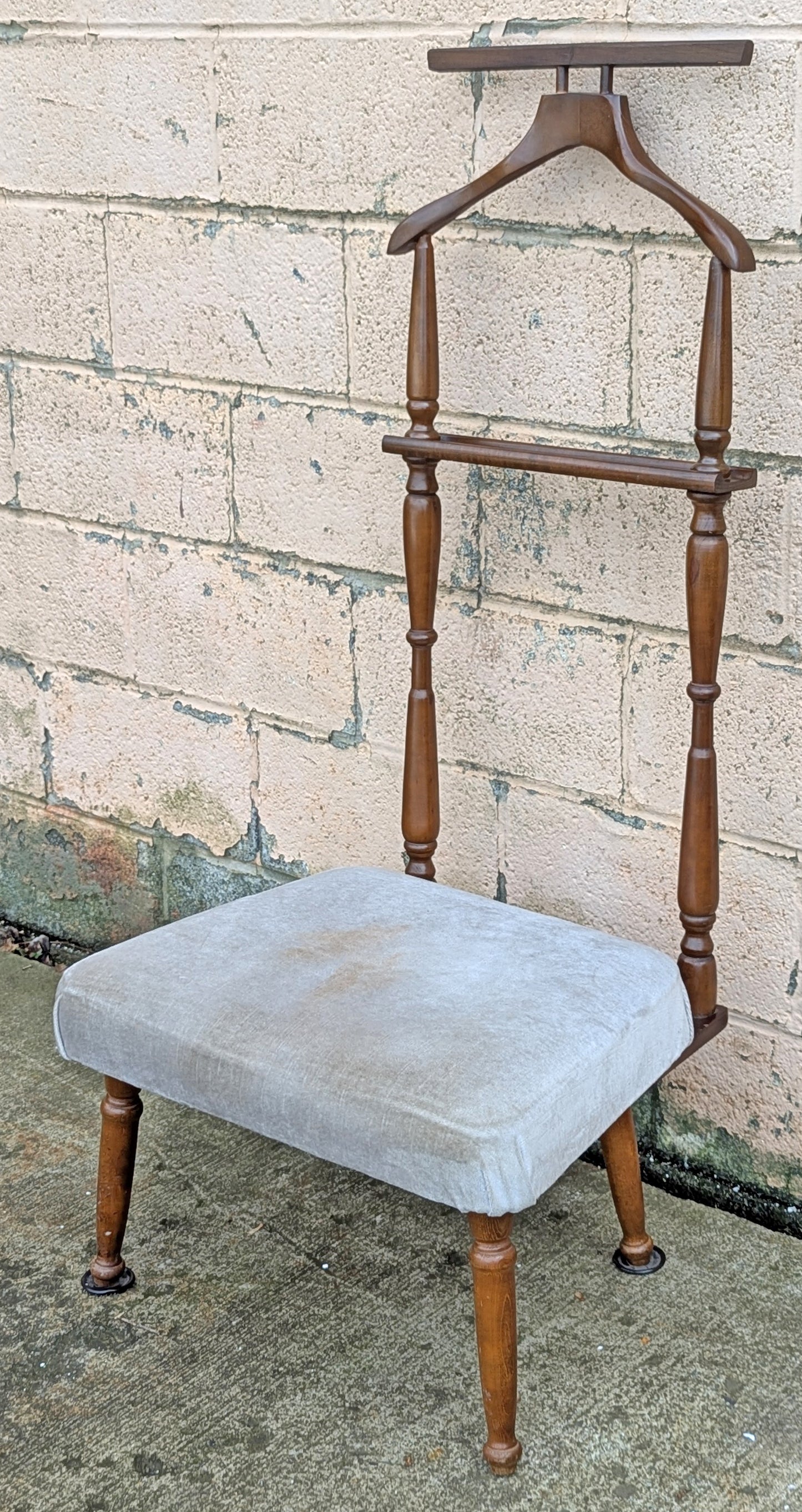 Vintage Antique Old Reclaimed Salvaged SOLID Wood Wooden Side Accent Dressing Butler Valet Gentlemans Chair Fabric Upholstered Seat