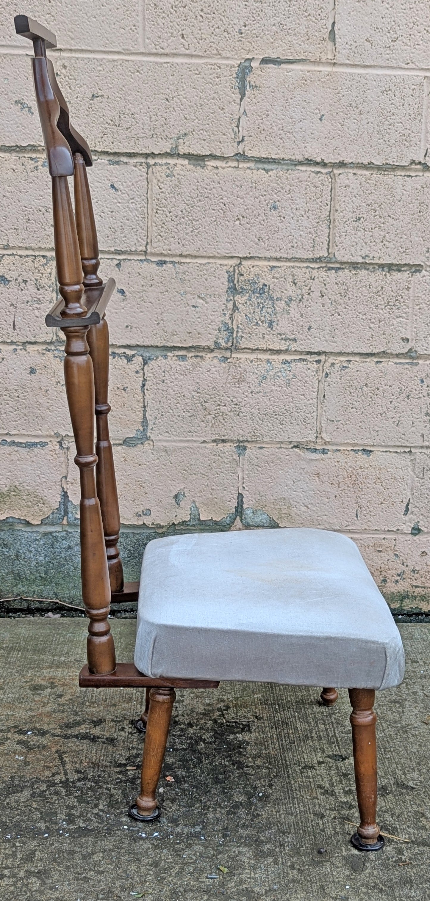 Vintage Antique Old Reclaimed Salvaged SOLID Wood Wooden Side Accent Dressing Butler Valet Gentlemans Chair Fabric Upholstered Seat