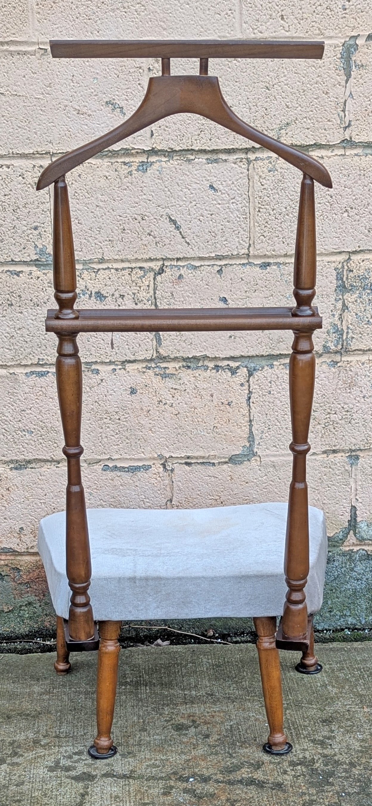 Vintage Antique Old Reclaimed Salvaged SOLID Wood Wooden Side Accent Dressing Butler Valet Gentlemans Chair Fabric Upholstered Seat