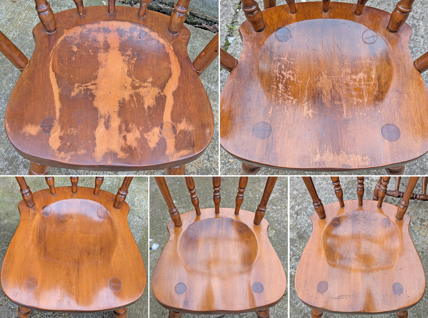 Vintage Antique "Hale Company" Old Reclaimed Salvaged SOLID Maple Hard Wood Formica Wooden Dining Room Set Spindleback Arm Armrest Saddle Chairs Table Leaf