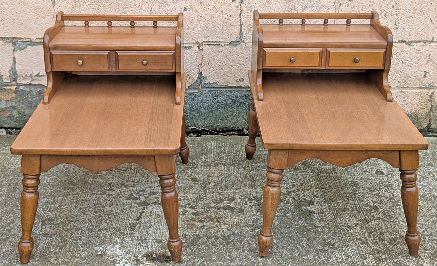 Pair of Vintage Antique Old Mid Century Mersman SOLID Wooden Wood & Formica Wooden 2 Tier End Side Accent Lamp Tables Night Stand Shelf