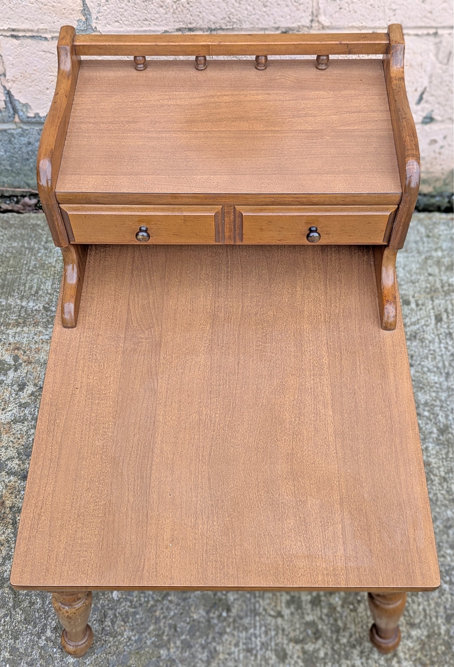Pair of Vintage Antique Old Mid Century Mersman SOLID Wooden Wood & Formica Wooden 2 Tier End Side Accent Lamp Tables Night Stand Shelf