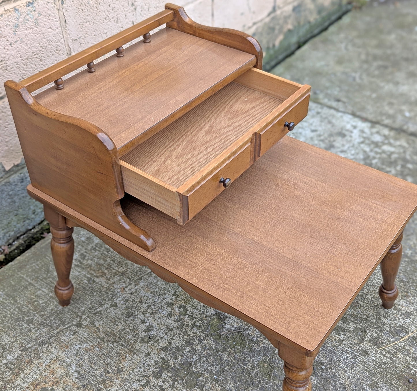Pair of Vintage Antique Old Mid Century Mersman SOLID Wooden Wood & Formica Wooden 2 Tier End Side Accent Lamp Tables Night Stand Shelf