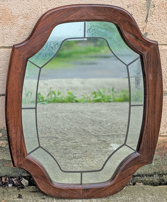 Vintage Antique Old Reclaimed Salvaged Solid Wood Wooden Oval Curved Serpentine Wall Mounted Mount Mirror Textured Glass Ornate Decorative