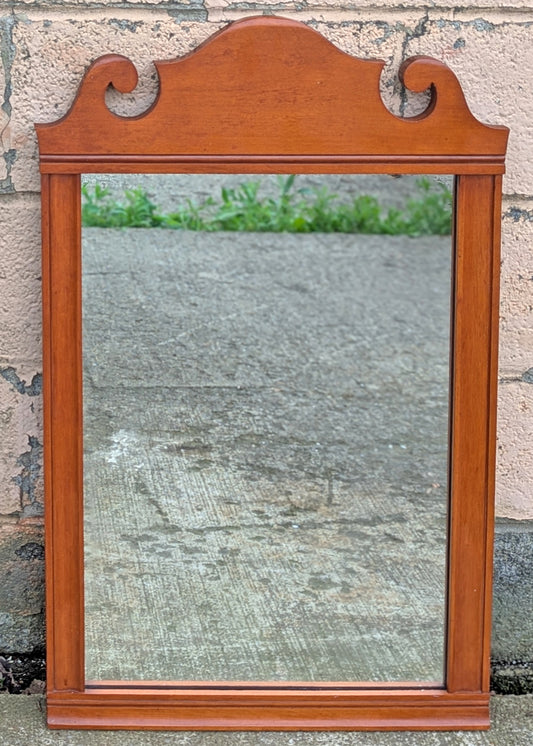 Vintage Antique Old Whitney Mid Century Solid Hard Wood Wooden Traditional Bathroom Bedroom Wall Hanging Mirror Glass Ornate Decorative