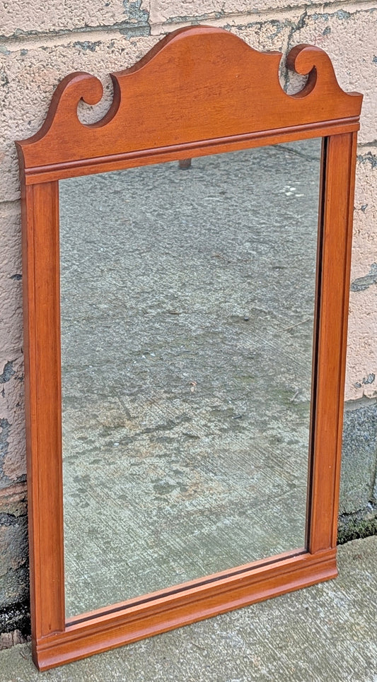 Vintage Antique Old Whitney Mid Century Solid Hard Wood Wooden Traditional Bathroom Bedroom Wall Hanging Mirror Glass Ornate Decorative