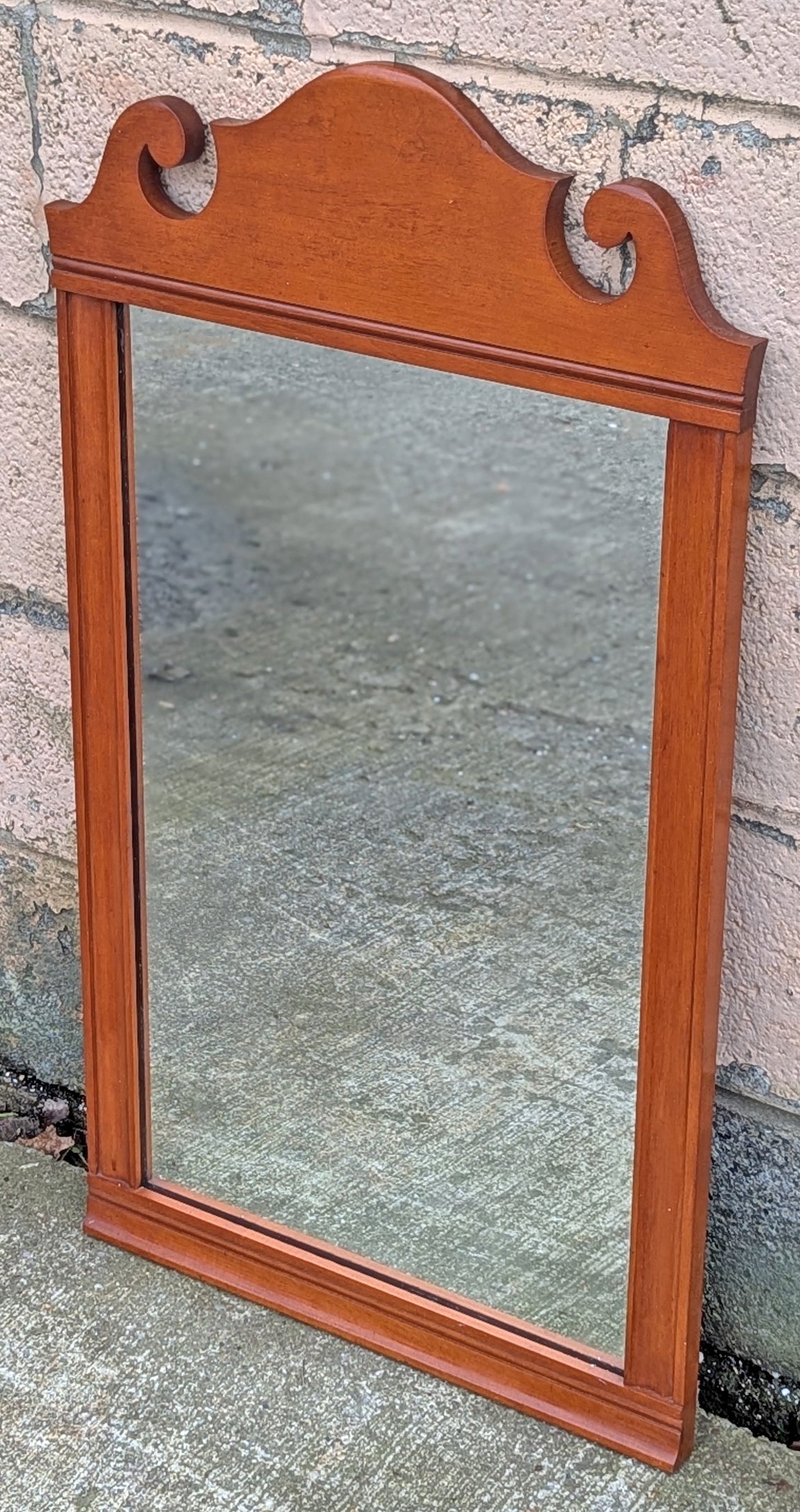 Vintage Antique Old Whitney Mid Century Solid Hard Wood Wooden Traditional Bathroom Bedroom Wall Hanging Mirror Glass Ornate Decorative