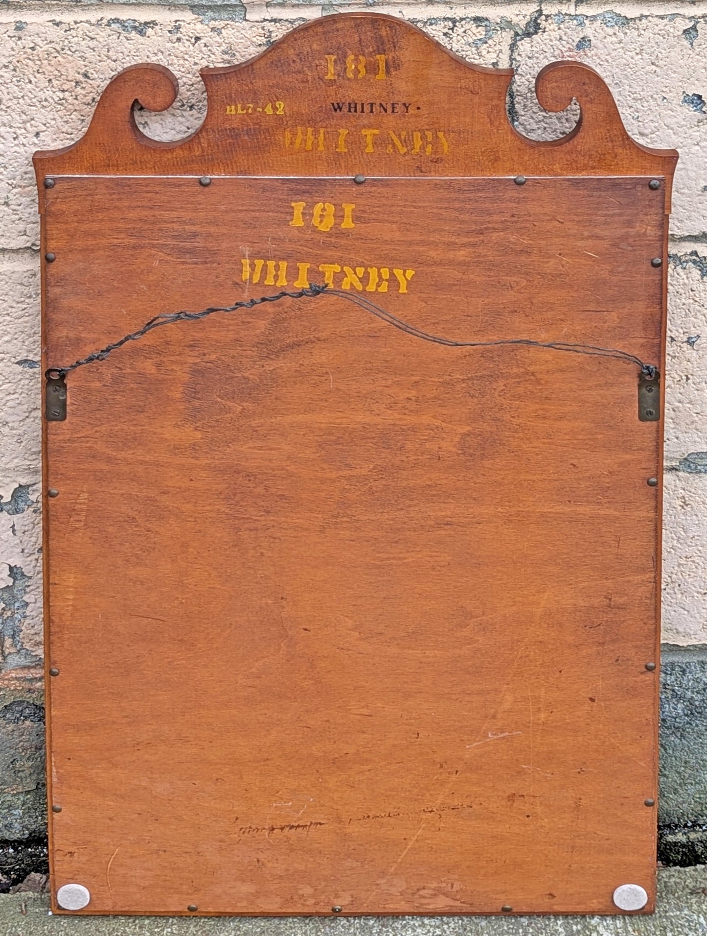 Vintage Antique Old Whitney Mid Century Solid Hard Wood Wooden Traditional Bathroom Bedroom Wall Hanging Mirror Glass Ornate Decorative