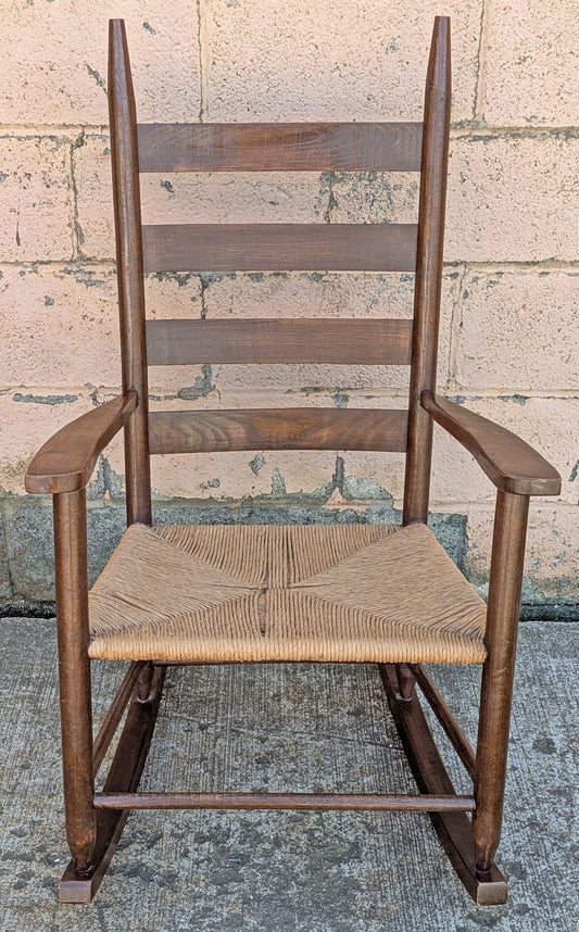 Antique Vintage Old Reclaimed Salvaged SOLID Wood Wooden Ladderback Traditional Patio Porch Nursery Rocking Chair Rocker Rattan Seagrass Seat