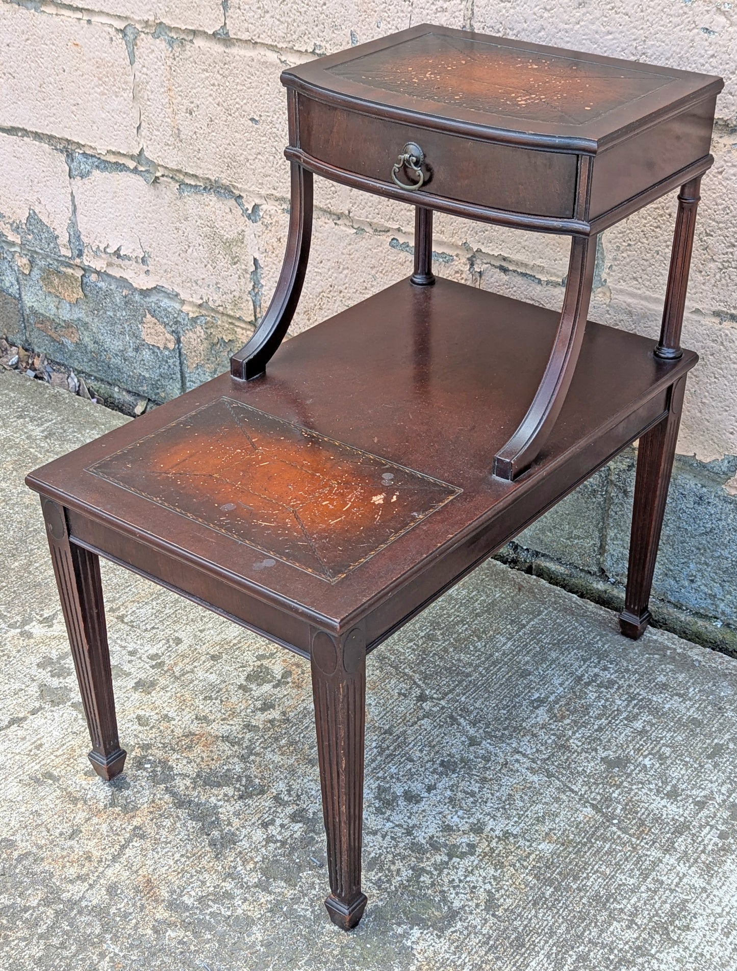 Antique Vintage Old Reclaimed Salvaged SOLID Hard Wood Wooden Leather Top End Side Occasional Accent Lamp Table Night Stand Nightstand