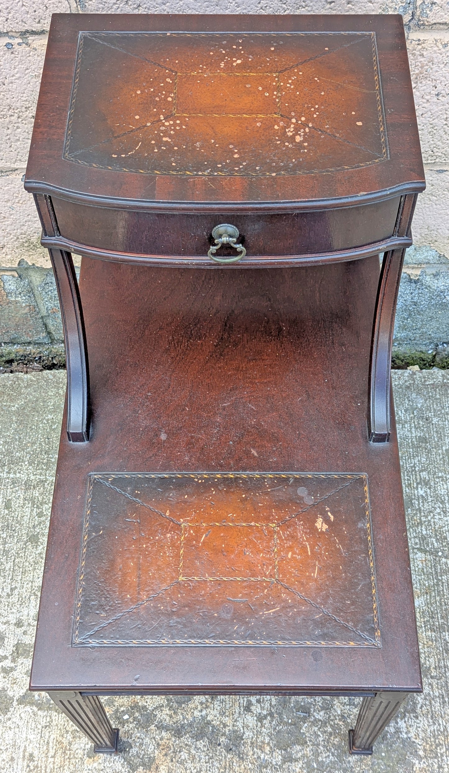 Antique Vintage Old Reclaimed Salvaged SOLID Hard Wood Wooden Leather Top End Side Occasional Accent Lamp Table Night Stand Nightstand