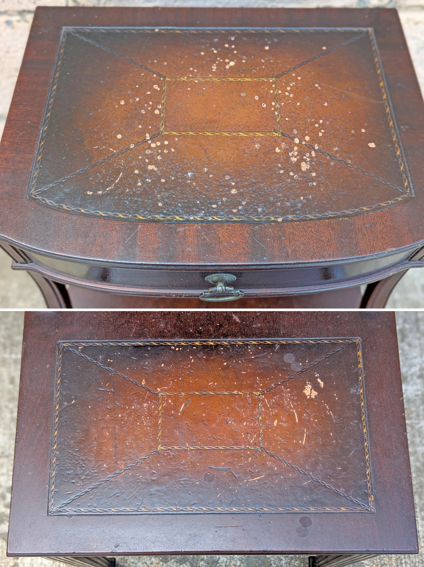 Antique Vintage Old Reclaimed Salvaged SOLID Hard Wood Wooden Leather Top End Side Occasional Accent Lamp Table Night Stand Nightstand