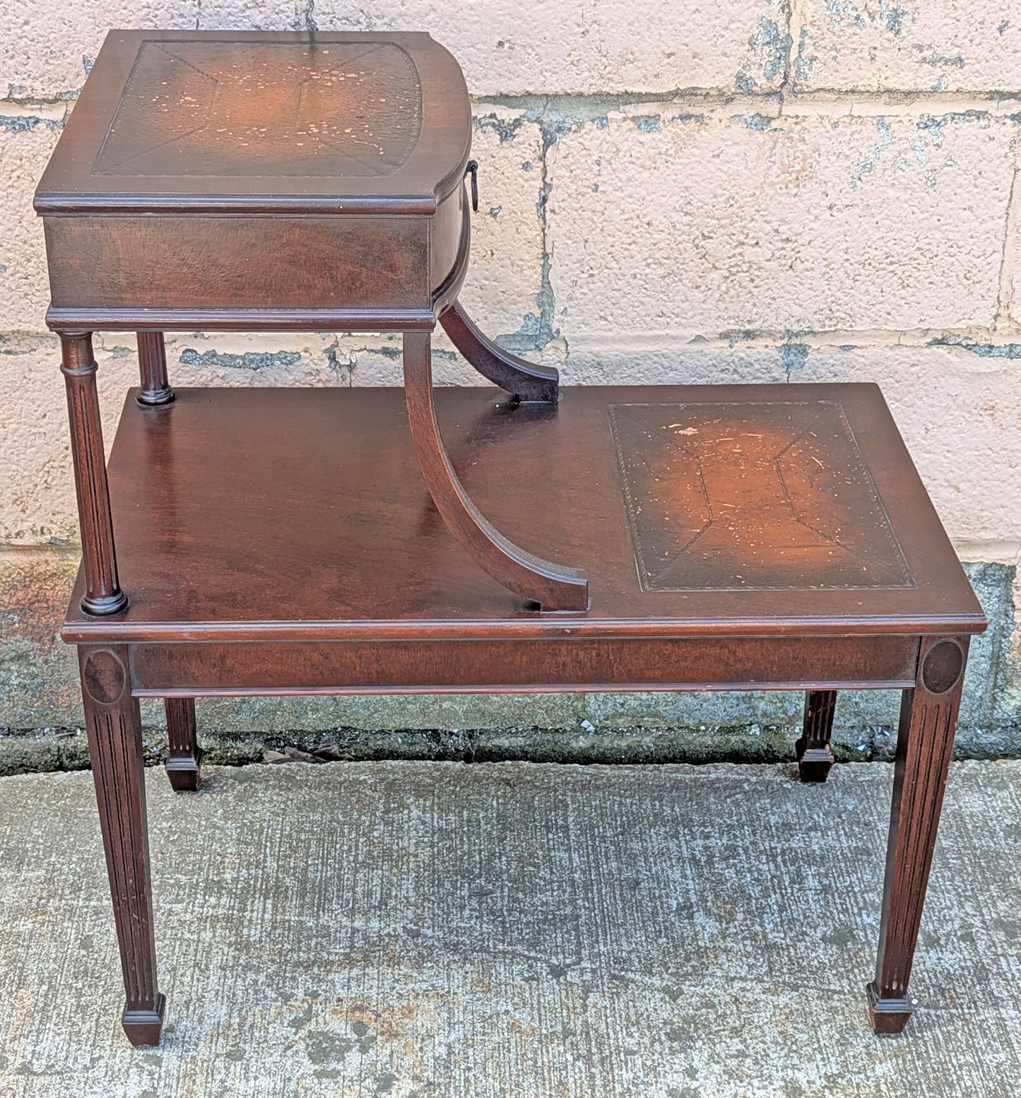 Antique Vintage Old Reclaimed Salvaged SOLID Hard Wood Wooden Leather Top End Side Occasional Accent Lamp Table Night Stand Nightstand