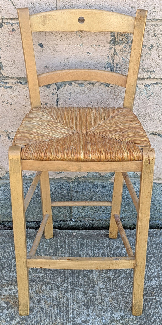 Vintage Antique Old Reclaimed Salvaged SOLID Wood Wooden Dining Accent Side Bar High Rattan Seagrass Chair Seat