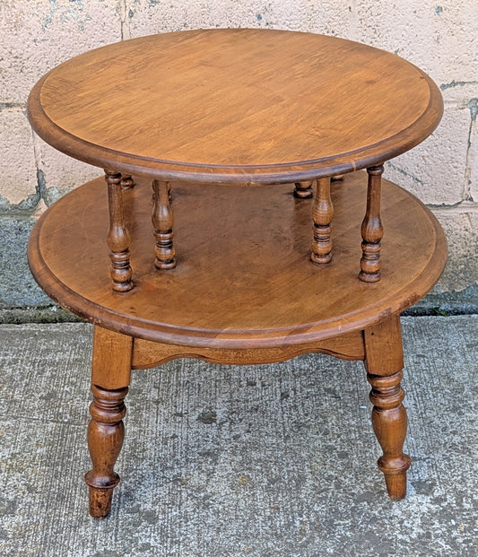 Vintage Antique Old Reclaimed Salvaged SOLID Wood Wooden 2 TIER Coffee Sofa Accent Table Round Circle Circular
