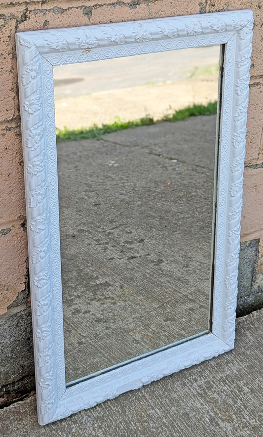 Antique Vintage Old Reclaimed Salvaged Victorian Wood Wooden Hanging Wall Rectangle Distressed Carved Mirror Glass Ornate Decorative