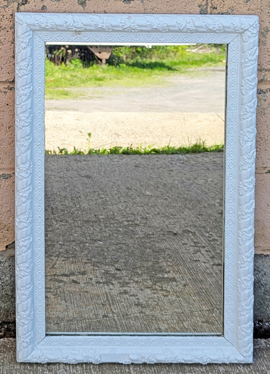 Antique Vintage Old Reclaimed Salvaged Victorian Wood Wooden Hanging Wall Rectangle Distressed Carved Mirror Glass Ornate Decorative
