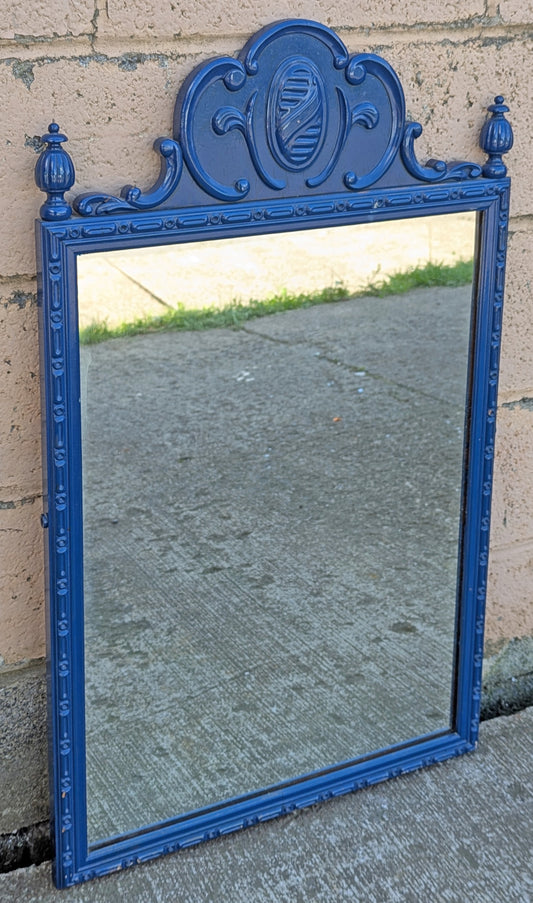 Antique Vintage Old Reclaimed Salvaged SOLID Wood Wooden Hanging Wall Rectangle  Carved Ornate Decorative Bedroom Bathroom Mirror Glass