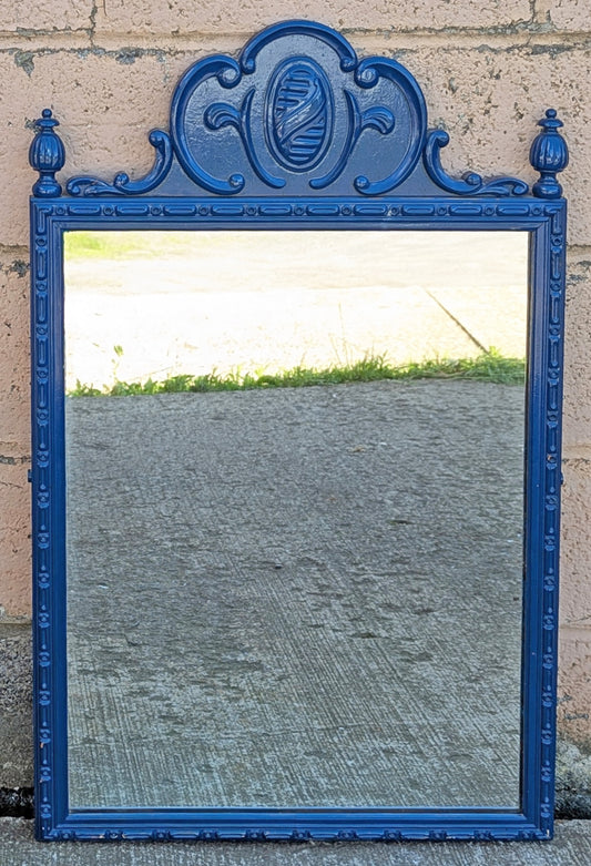 Antique Vintage Old Reclaimed Salvaged SOLID Wood Wooden Hanging Wall Rectangle  Carved Ornate Decorative Bedroom Bathroom Mirror Glass