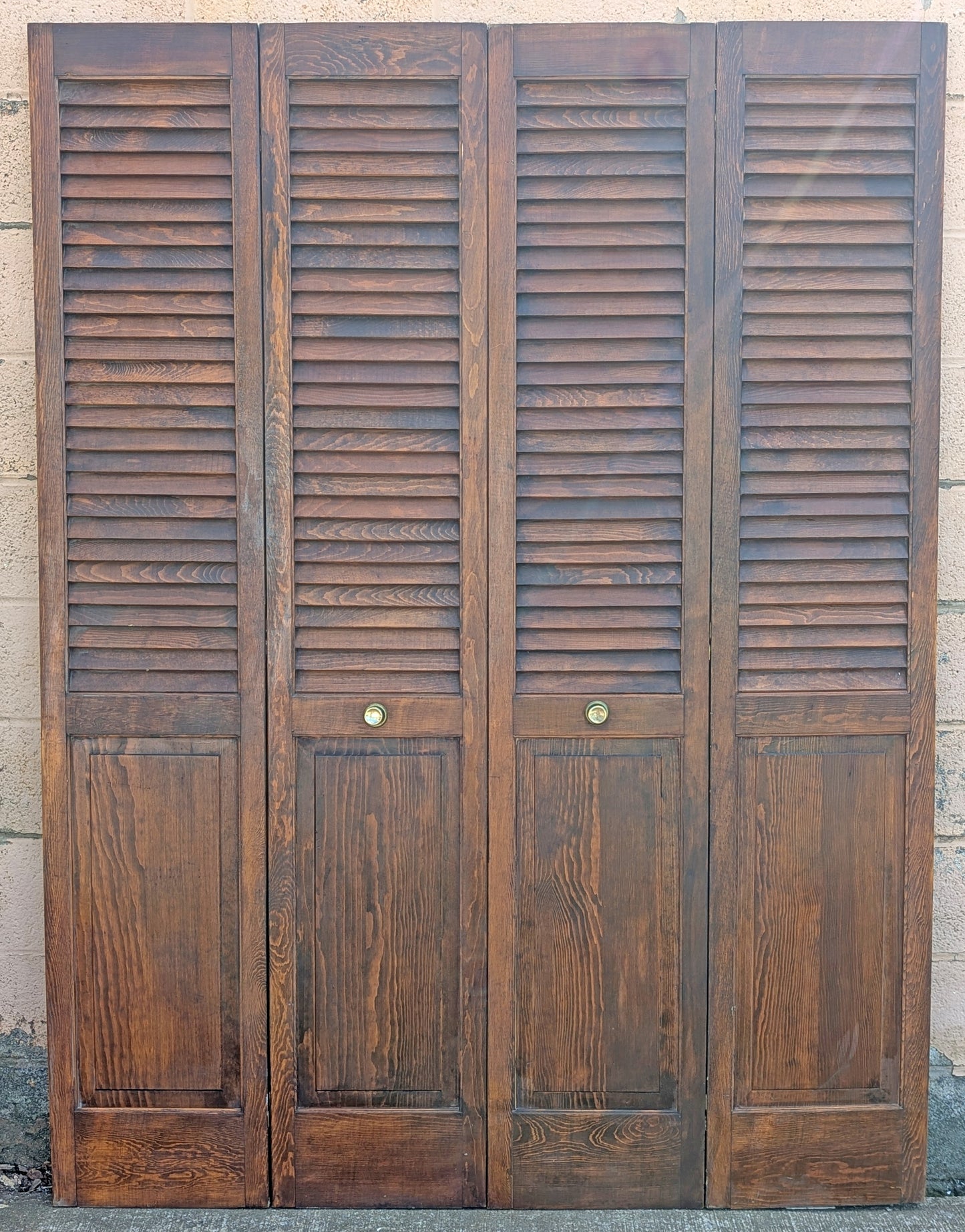 60"x79.5" Set of Vintage SOLID Wood Wooden Interior Bifold Doors Louver Closet Pantry Doors