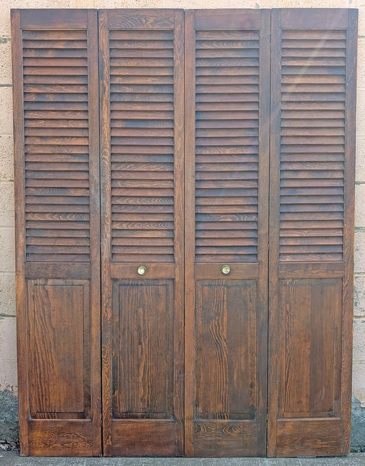 60"x79.5" Set of Vintage SOLID Wood Wooden Interior Bifold Doors Louver Closet Pantry Doors